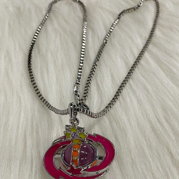 Vivienne Westwood Pink Orb Necklace Silver - Picture 4 of 6